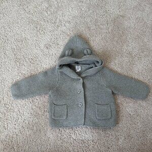 Gap Baby Knit Bear Hooded Sweater | Button Up | 3–6 Months | Grey